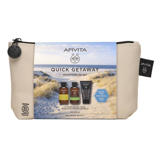 APIVITA Promo Quick Getaway Σαμπουάν Καθημερινής Χρήσης 75mL & Tonic Mountain Tea Αφρόλουτρο 75mL & Μαύρο Τζελ Καθαρισμού για Πρόσωπο και Μάτια 50mL