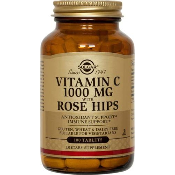 SOLGAR Vitamin C 1000 mg With Rose Hips Για Ισχυρή Αντιοξειδωτική Προστασία και Αντιφλεγμονώδη Δράση 100 Δισκία