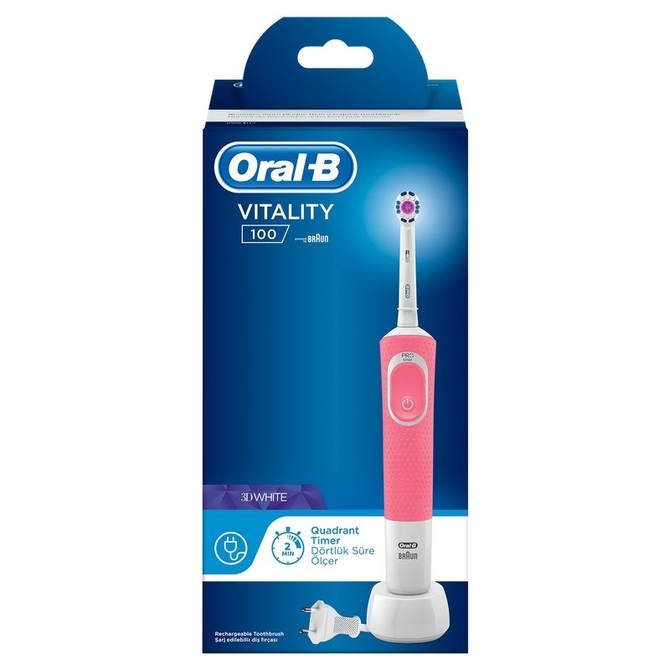 ORAL B Vitality 100 3D White Ηλεκτρική Οδοντόβουρτσα Ροζ 1 Τεμάχιο