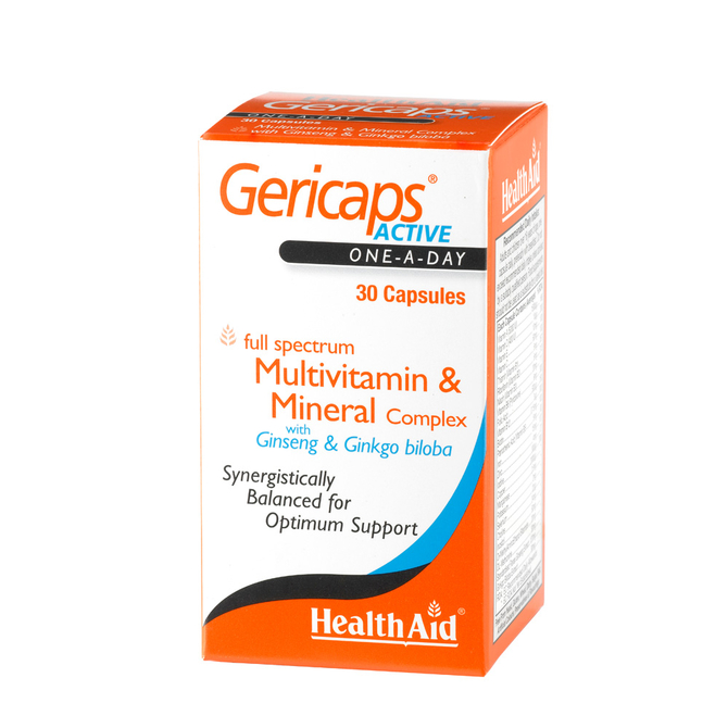 HEALTH AID Gericaps Active Multivitamins- Ginseng - Gingko - Για Τόνωση, Πνευματική Διαύγεια και Ενέργεια 30 κάψουλες
