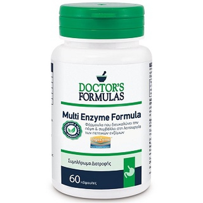 DOCTOR'S FORMULAS Multi Enzyme Φόρμουλα Πεπτικών Ενζύμων Που Διευκολύνει Την Πέψη 60 κάψουλες