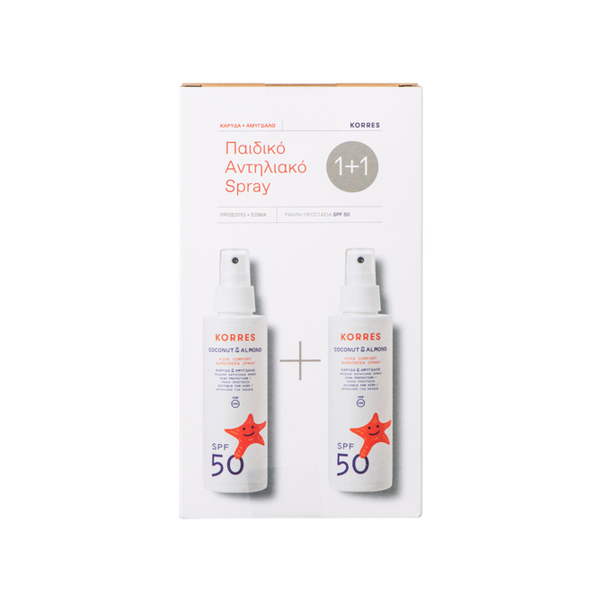 KORRES Coconut & Almond Kids Comfort Sunscreen Spray SPF50 Παιδικό Αντηλιακό Spray Για Πρόσωπο & Σώμα (2x150ml)