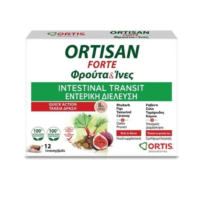 ORTIS Ortisan Forte Φρούτα & Ίνες Συμπλήρωμα Κατά Της Δυσκοιλιότητας 12 κύβοι