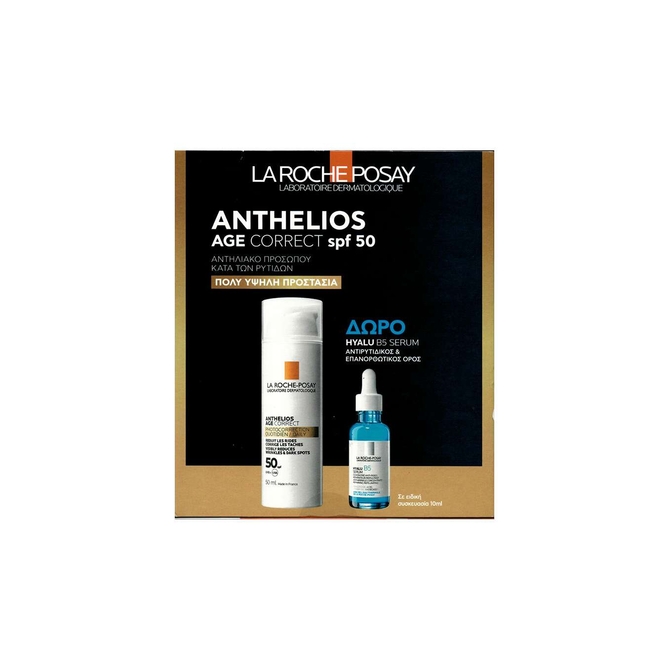 LA ROCHE POSAY  Anthelios Age Correct Cream Spf50, 50ml & Δώρο Hyalu Serum B5, 10ml