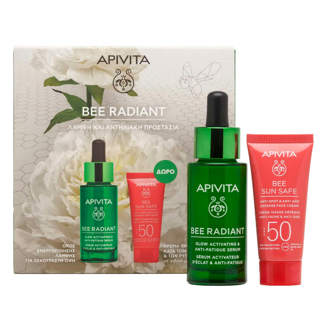 APIVITA Promo Bee Radiant Serum Ορός Προσώπου για Λάμψη & Ξεκούραστη Όψη 30ml & Anti-Spot & Anti-Age Defence Face Cream Κρέμα Προσώπου Κατά των Πανάδων & των Ρυτίδων SPF50 15ml