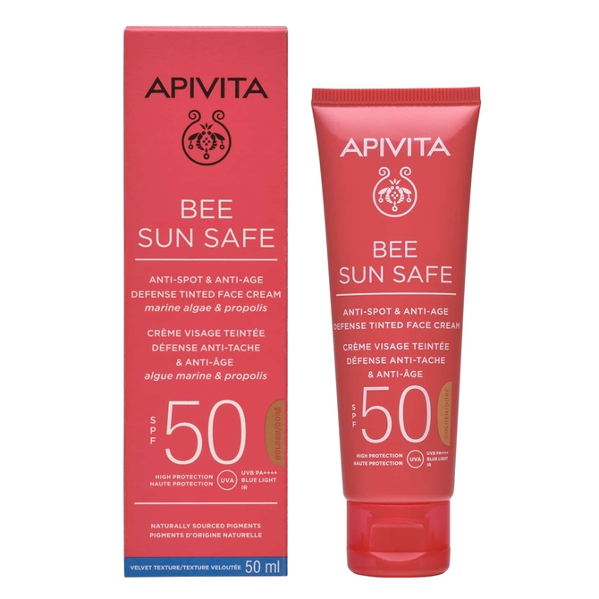 APIVITA Bee Sun Safe Anti Spot & Anti Age Cream Golden/ Dore Αντηλιακή Κρέμα Προσώπου Κατά Των Πανάδων & Κατά Των Ρυτίδων Με Χρώμα SPF50 50ml