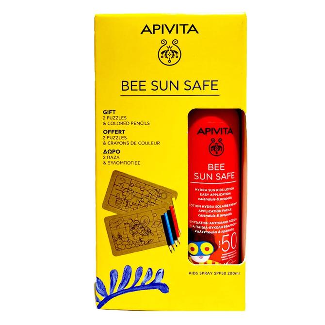 APIVITA Bee Sun Safe Hydra Sun Kids Lotion Spray SPF50 Αντηλιακό με Καλέντουλα & Πρόπολη Για Παιδιά & Δώρο 2 Παζλ & Ξυλομπογιές