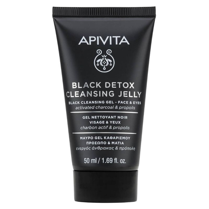 APIVITA Black Detox Cleansing Jelly Μαύρο Gel Καθαρισμού Για Πρόσωπο & Μάτια 50ml