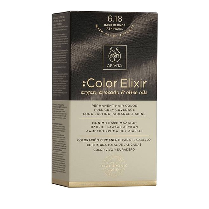 APIVITA My Color Elixir Βαφή Μαλλιών Dark Blonde Ash Pearl (Ξανθό Σκούρο Σαντρέ Περλέ) 6.18