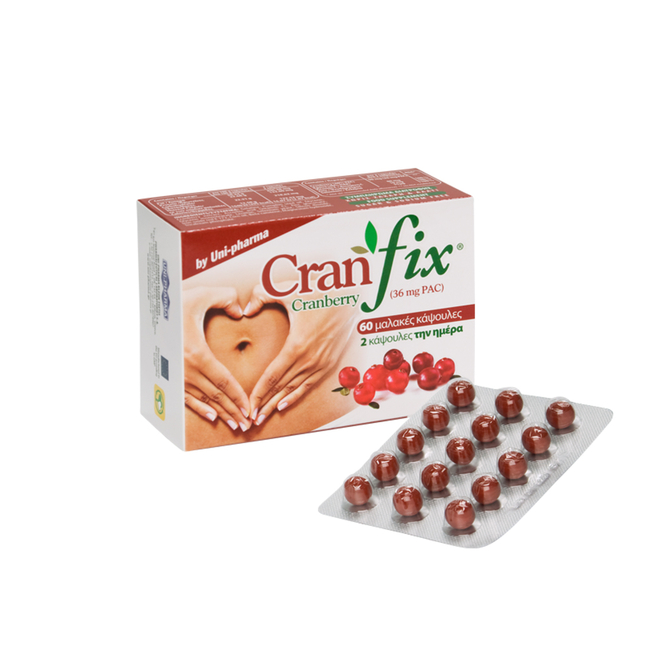 Uni-pharma Cranfix Cranberry Συμπλήρωμα Διατροφής Με Cranberry & Βιταμίνη C Για Την Υγεία Του Ουροποιητικού Συστήματος 60 μαλακές κάψουλες