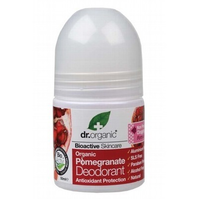 DR. ORGANIC Pomegranate Roll On Αντιβακτηριδιακό Αποσμητικό Με Άρωμα Ρόδι 50ml