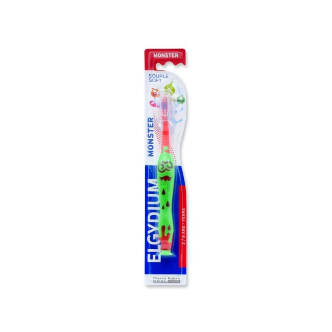 ELGYDIUM Kids Monster Soft Οδοντόβουρτσα Για Παιδιά 2 Έως 6 Ετών Μαλακή Κόκκινη-Πράσινη