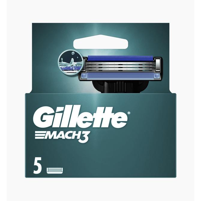 GILLETTE Mach 3 Ανταλλακτικές Κεφαλές 3 Λεπιδίων Ξυριστικής Μηχανής 5 τεμάχια