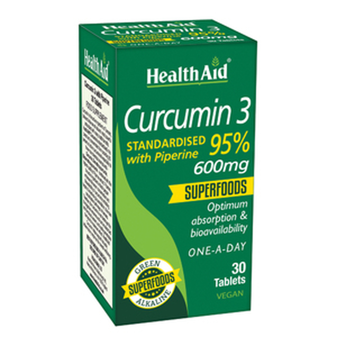 HEALTH AID Curcumin 3 600mg Συμπλήρωμα Διατροφής Κουρκουμίνη Με Πιπερίνη 30 ταμπλέτες
