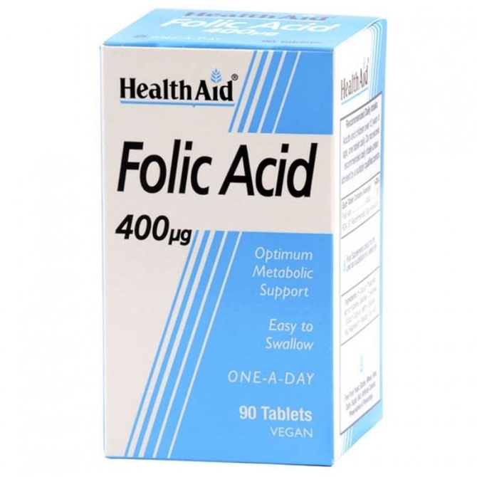 HEALTH AID Folic Acid 400mg Φολικό Οξύ Ιδανικό Για Την Περίοδο της Εγκυμοσύνης 90 ταμπλέτες
