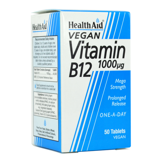 HEALTH AID Vitamin B12 1000mg Για Την Σωστή Λειτουργία Του Νευρικού Συστήματος 50 ταμπλέτες
