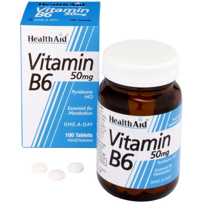 HEALTH AID VIitamin B6 - Pyridoxine Για τον Μεταβολισμό Λιπών, Υδατανθράκων και Πρωτεϊνών 100 ταμπλέτες