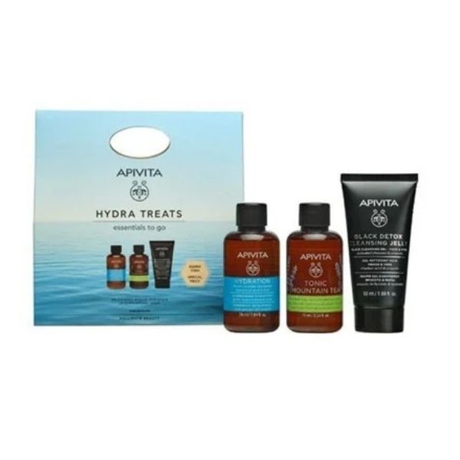 APIVITA Hydra Treats Hydration Shampoo 75ml & Tonic Mountain Shower Gel 75ml & Black Cleansing Gel 50ml