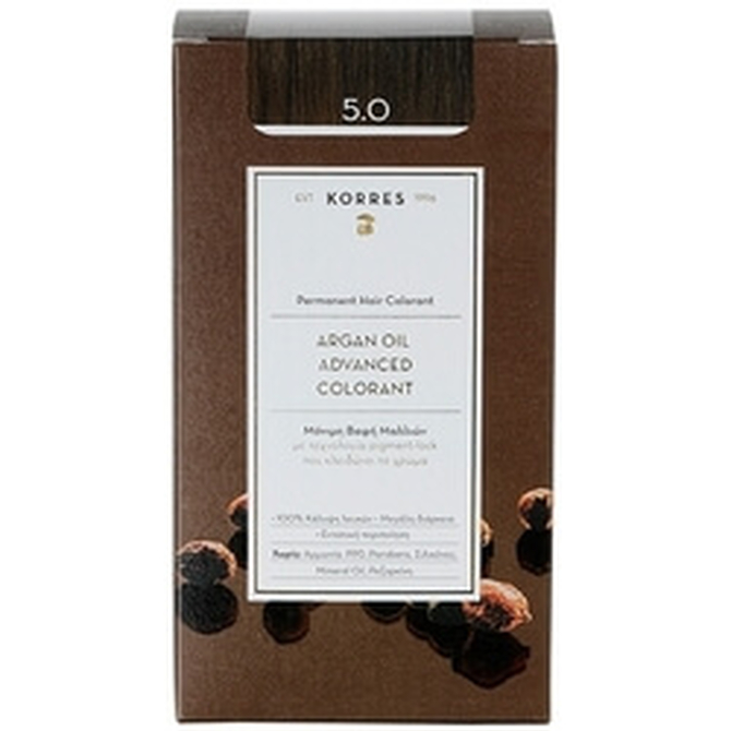 KORRES Argan Oil Advanced Colorant Μόνιμη Βαφή Μαλλιών 5.0 Καστανό Ανοιχτό