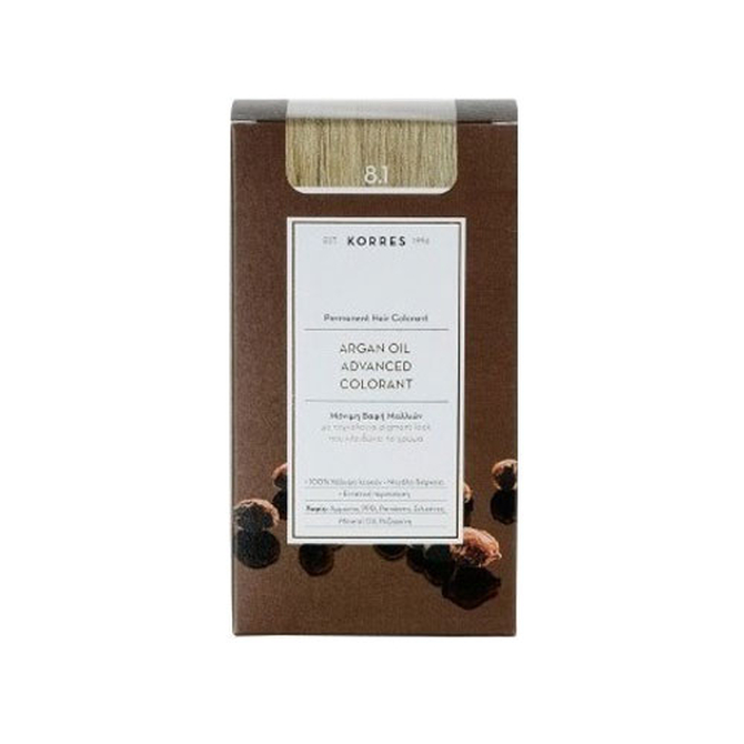 KORRES Argan Oil Advanced Colorant Μόνιμη Βαφή Μαλλιών 8.1 Ξανθό Ανοιχτό Σαντρέ