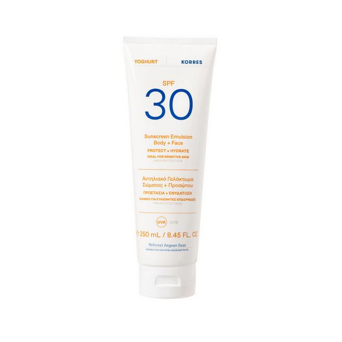 KORRES Sundcreen Emulsion Yoghurt SPF30 Body & Face Αντηλιακό Γαλάκτωμα Προσώπου & Σώματος 250ml
