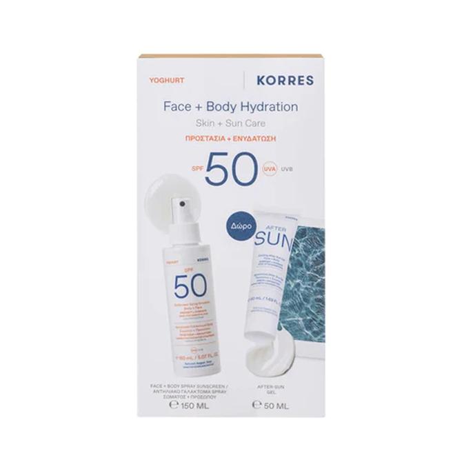 KORRES Yoghurt Face & Body Hydration Αντηλιακό Γαλάκτωμα Spray Σώματος & Προσώπου SPF50 150ml & Δώρο Δροσιστικό After Sun Gel 50ml