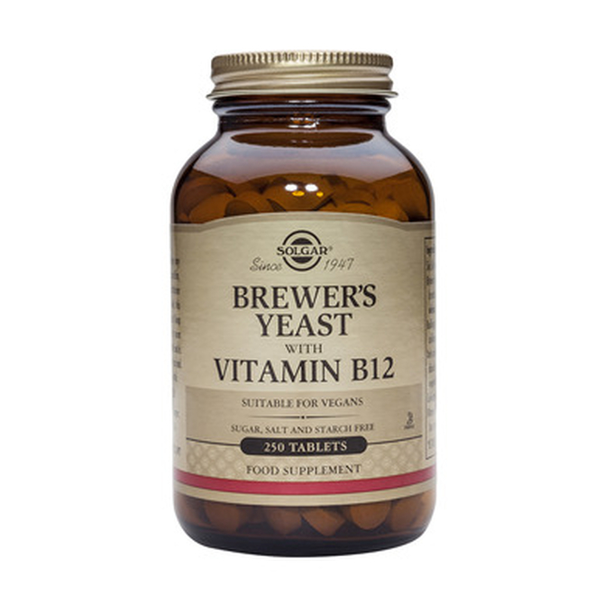 SOLGAR Brewer's Yeast With Vitamin B12 -  Μαγιά Μπύρας με Βιταμίνη B12 , Προσφέρει Τόνωση και Ενέργεια για Αθλούμενους και Ελεγχο του Βάρους 250 Δισκία