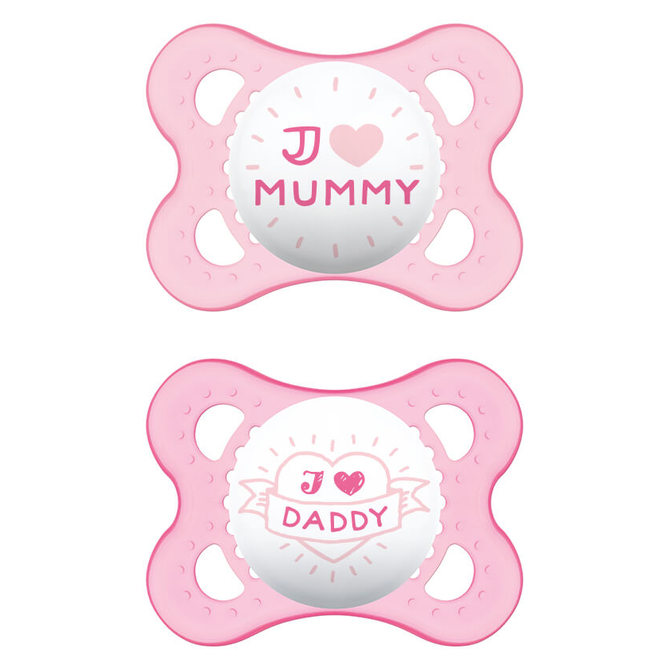 MAM Ι Love Mummy & Daddy Πιπίλα Σιλικόνης Ροζ/ Ροζ 2-6 μηνών