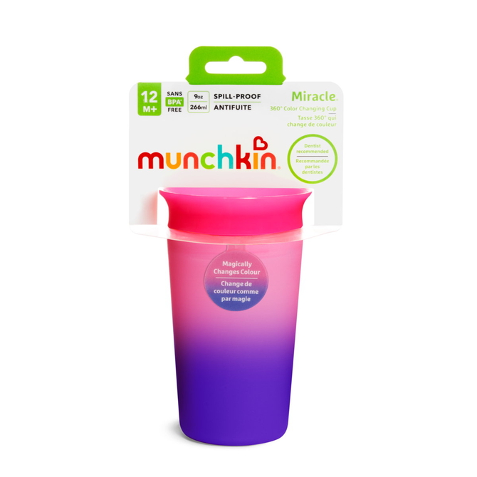 MUNCHKIN Miracle 360o Changing Cup Ροζ Μωβ Αλλάζει Χρώμα Με Ζεστά Ροφήματα 12+ Μηνών 266ml