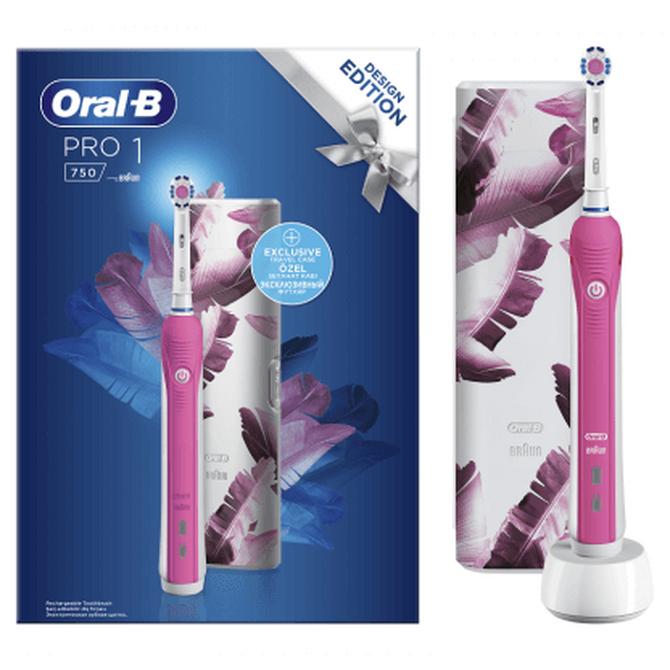 ORAL B Pro 750 Ηλεκτρική Οδοντοβουρτσα Pink Design & Θήκη Ταξιδιού