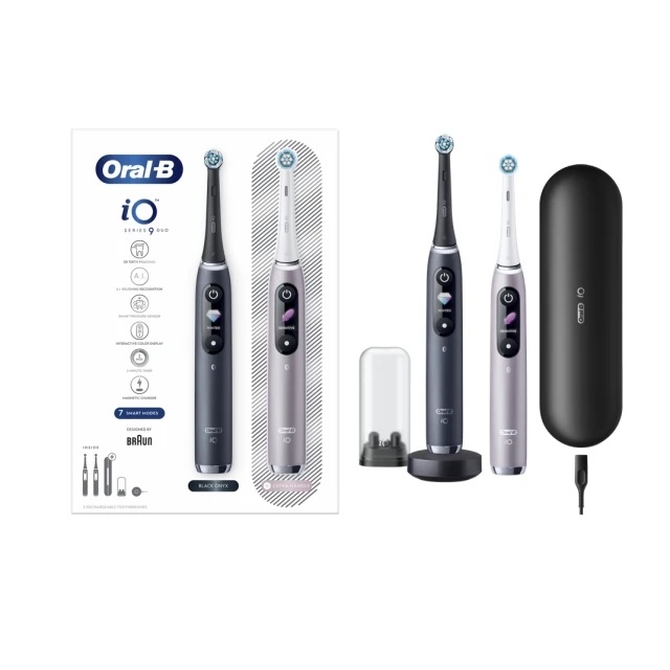 ORAL B iO Series 9 Duo Ηλεκτρική Οδοντόβουρτσα Magnetic Black Onyx + Ηλεκτρική Οδοντόβουρτσα Magnetic Blush Pink 2 τμχ