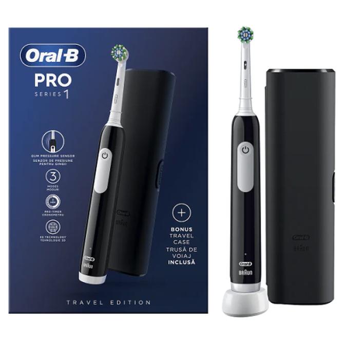 ORAL B PRO Series 1 Ηλεκτρική Οδοντόβουρτσα Μαύρη Με Θήκη Ταξιδίου