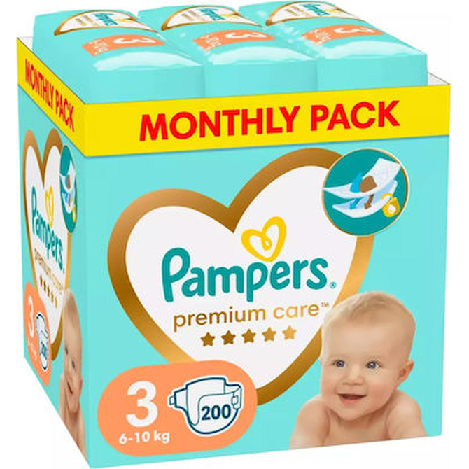 PAMPERS Premium Care No 3 Monthly Pack Πάνες Για Βρέφη 6-10kg 200τμχ