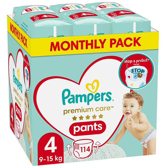 PAMPERS Monthly Pack Premium Care Pants No4 (9-15kg) 114 τεμάχια