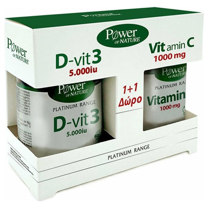 POWER HEALTH D-Vit3 5000iu &amp; ΔΩΡΟ Vitamin C 1000mg Συμπλήρωμα Διατροφής για την Απορρόφηση Ασβεστίου και Φωσφόρου από τον Οργανισμό 60+20 δισκία