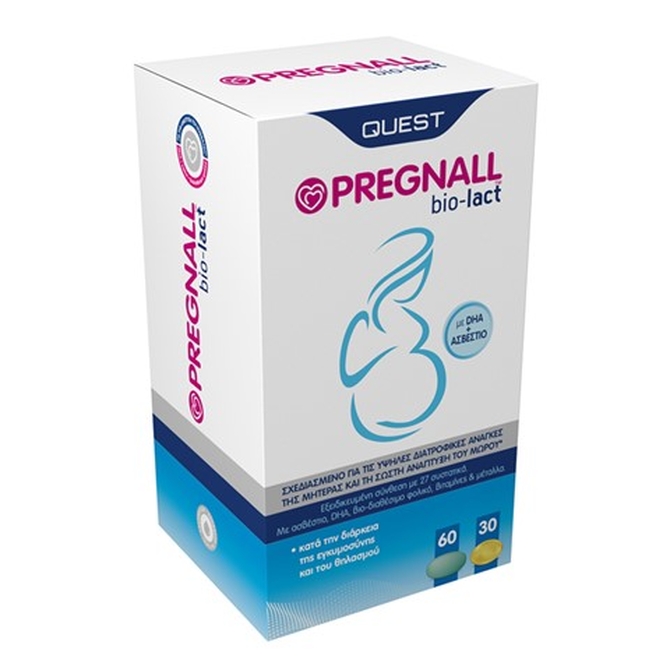 QUEST Pregnall Bio- lact Συμπλήρωμα Διατροφής Για Την Περίοδο Της Εγκυμοσύνης & Του Θηλασμού 60 ταμπλέτες & 30 κάψουλες