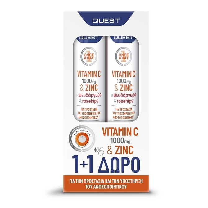 QUEST Vitamin C 1000mg &amp; Zinc 1+1 ΔΩΡΟ 40 Αναβράζοντα Δισκία