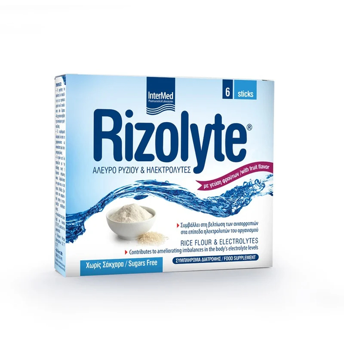INTERMED Rizolyte Για την αποκατάσταση διαταραχών που προκαλεί η οξεία διάρροια 6 φακελάκια
