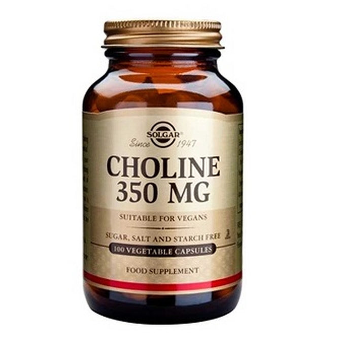 SOLGAR Choline 350mg - Για την Καλή Λειτουργία του Ήπατος και Σχηματισμό της Λεκιθίνης 100 κάψουλες