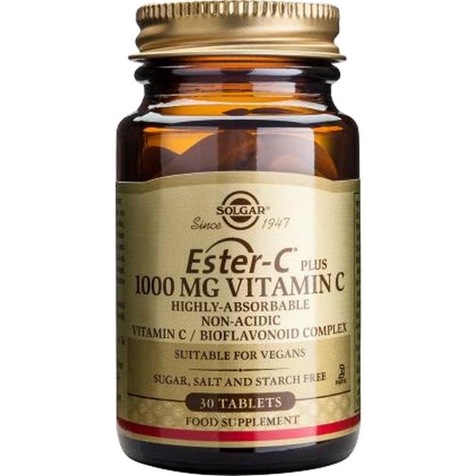 SOLGAR Ester - C Plus 1000 mg Vitamin C - Βιταμίνη C σε Εστερική (Μη Οξινη) Μορφή με Βιοφλαφονοειδή Για την Ενίσχυση του Ανοσοποιητικού 30 Δισκία