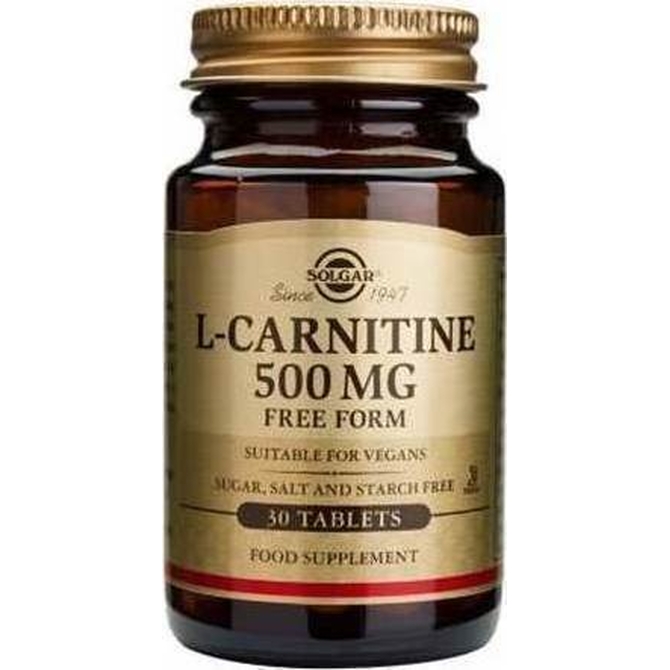 SOLGAR L-Carnitine 500mg Για Μείωση της Χοληστερίνης Καλύτερο Ελεγχο του Βάρους 30 Δισκία
