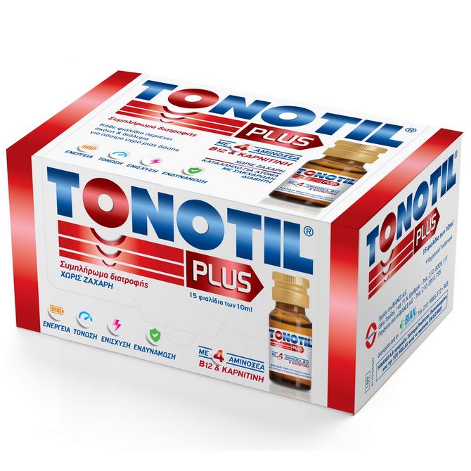 TONOTIL Plus Συμπλήρωμα Διατροφής Με 4 Αμινοξέα B12 & Καρνιτίνη 15 φιαλίδια x 10ml