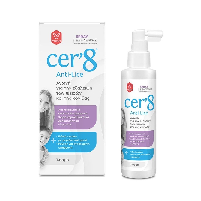 VICAN Cer'8 Anti-Lice Spray Αγωγή Για Την Εξάλειψη Των Ψειρών Και της Κόνιδας 125ml